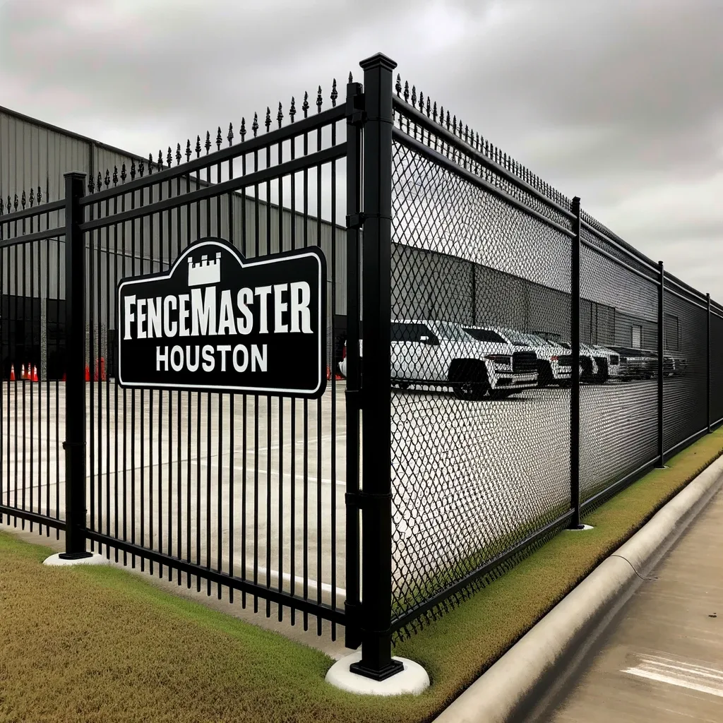 Photo of a sleek 3-foot tall black chain link fence surrounding a commercial property, showcasing the durability and style of iron/metal fencing.