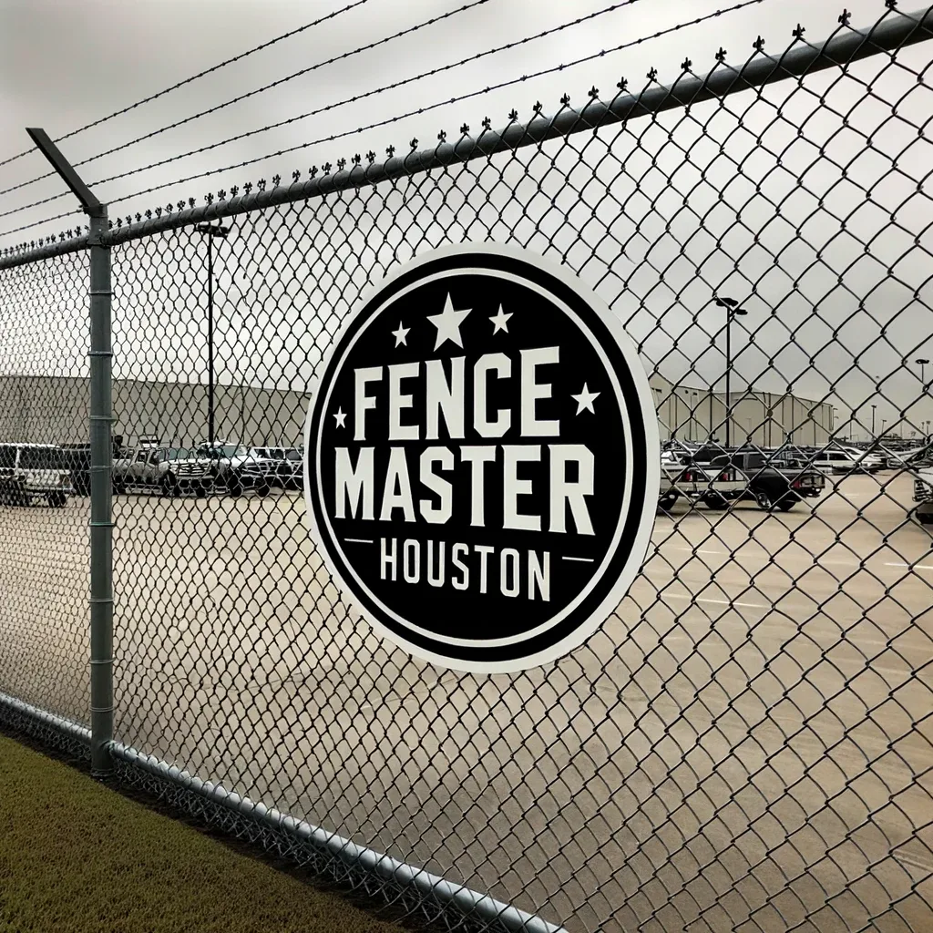 Photo of a 6ft tall chain link fence surrounding a commercial property, with the Fencemaster Houston logo subtly embedded in the bottom right corner, showcasing the quality and durability of the fence in a professional setting.